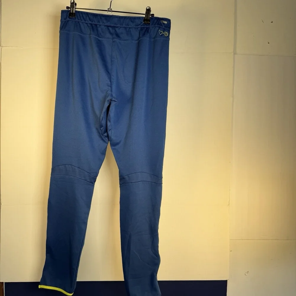 Puma Soccer Futbol Joggers - Large Blue- Zipped Pockets And Ankles Green Accents